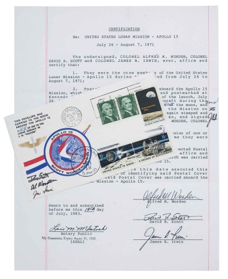 Appraisal: NOT APPROVED BY NASAFLOWN UNAUTHORIZED Apollo Postal Cover Taken to