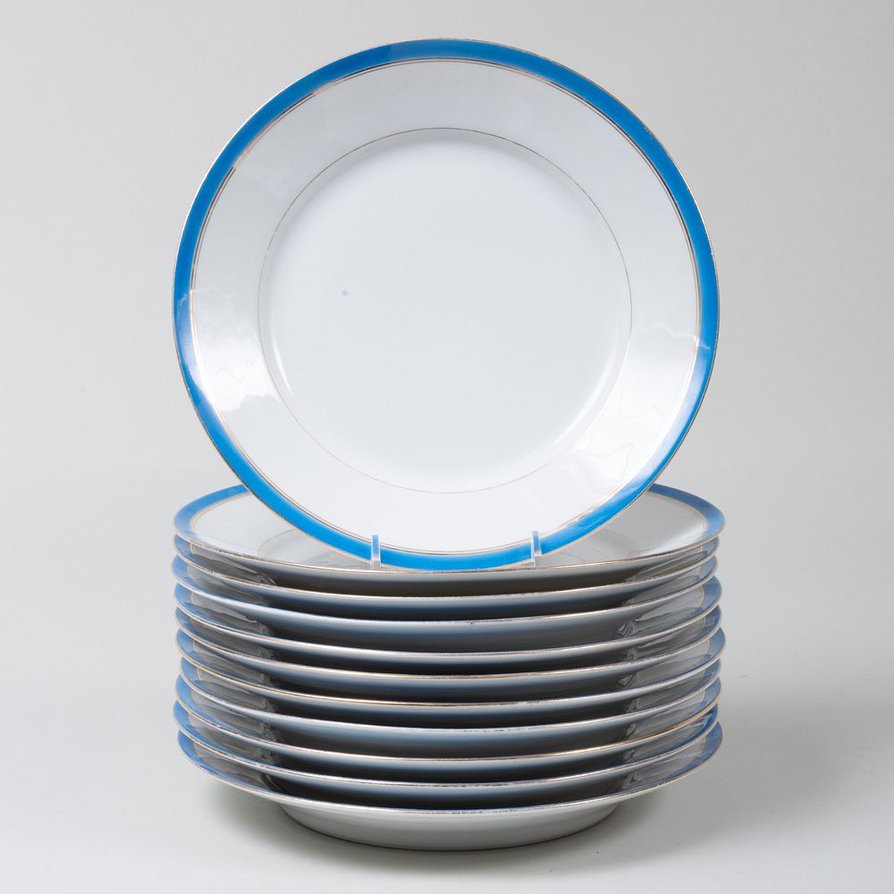 Appraisal: Set of Eleven Blue Ground Porcelain Dinner Plates Possibly Paris