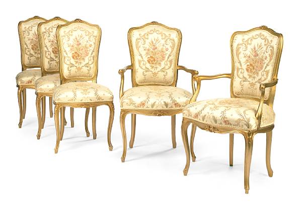 Appraisal: A set of ten Louis XV style giltwood dining chairs