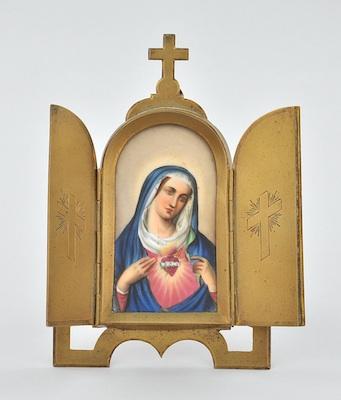 Appraisal: Personal Devotional Mary Sacred Heart Porcelain Table Top Reliquary th