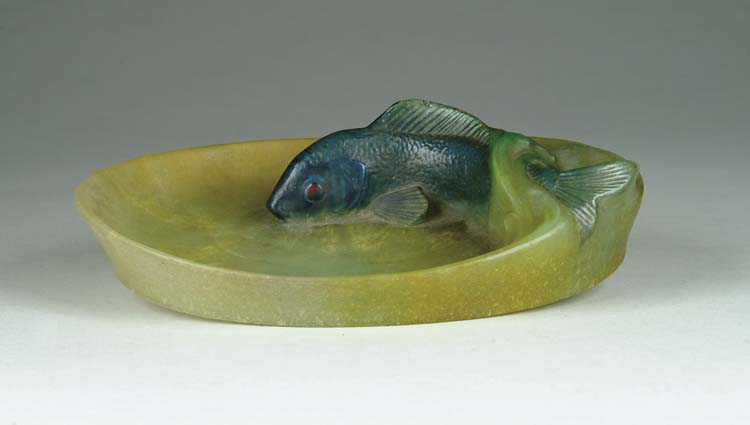 Appraisal: A WALTER PATE-DE-VERRE DISH Lovely three-dimensional dish features a blue