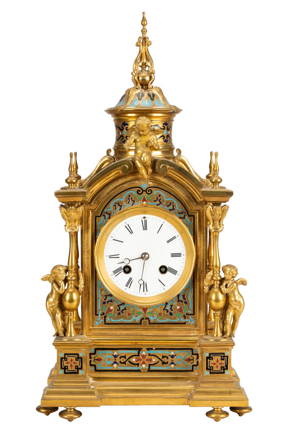 Appraisal: FRENCH GILT BRONZE CHAMPLEVE ENAMEL CLOCKthe white enamel dial unsigned