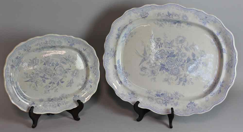 Appraisal: TWO STAFFORDSHIRE GRADUATED BLUE AND WHITE PLATTERS probably Hackwood Keeling