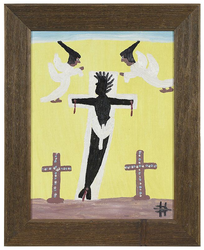 Appraisal: Clementine Hunter Louisiana - The Crucifixion unsigned oil on board