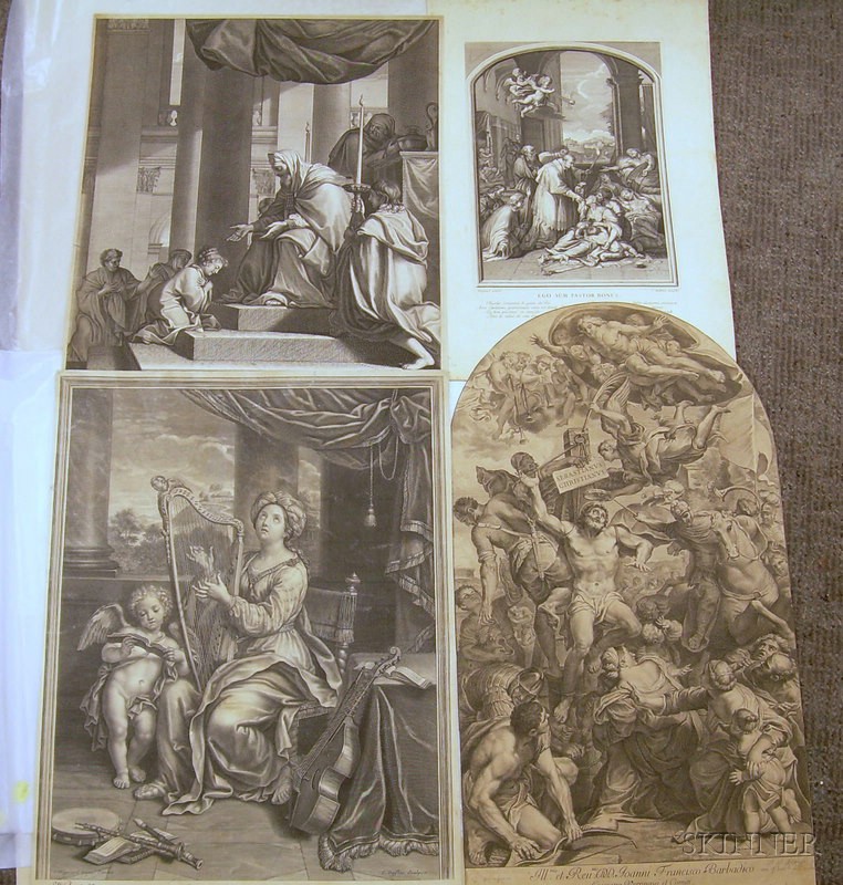 Appraisal: Four Unframed Prints of Saints including works after Dorigny Duflos