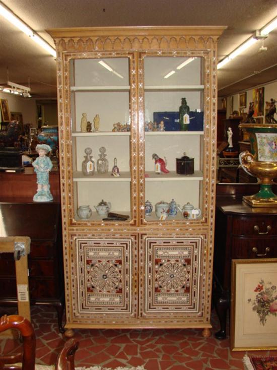 Appraisal: Pair Damascus style mixed wood display cabinets rectangular form with