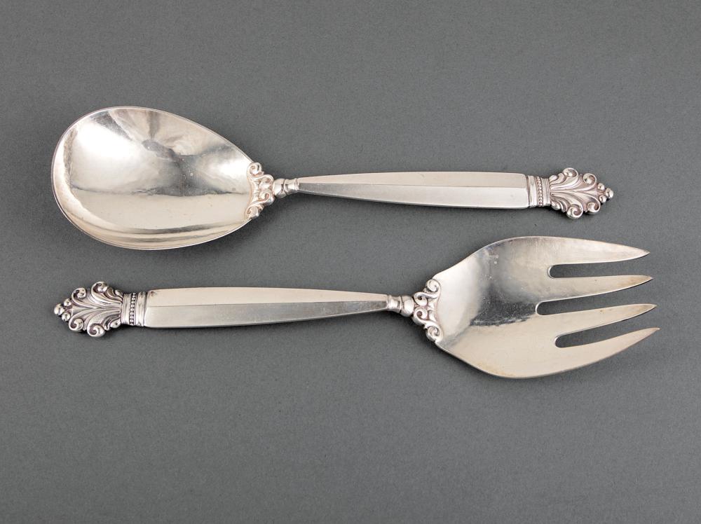 Appraisal: Georg Jensen Acanthus Pattern Sterling Silver Serving Fork and Spoon