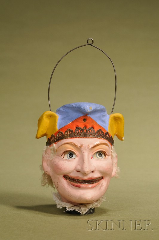 Appraisal: Papier-mache Jester Lantern Germany c molded papier-mache head-form lantern with