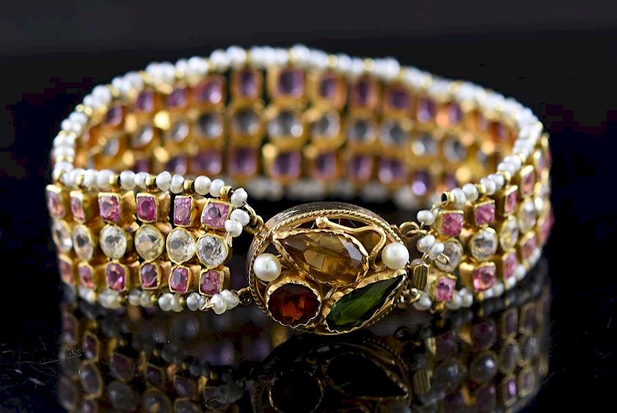 Appraisal: K Bracelet Pink Yellow Sapphires Stamped k yellow gold bracelet