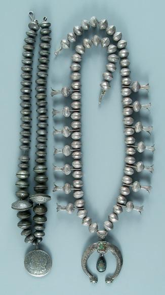 Appraisal: Two Southwestern silver necklaces one with beads formed from U