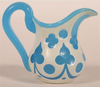 Appraisal: Opaque Cut to Blue Blown Glass Cream Pitcher Opaque Cut