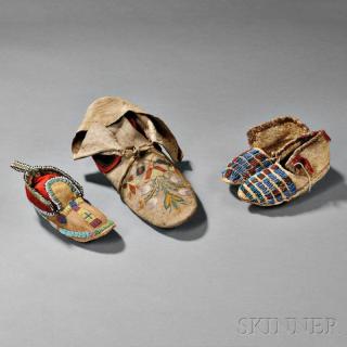 Appraisal: Pair of Child's Moccasins and Two Single Moccasins c last