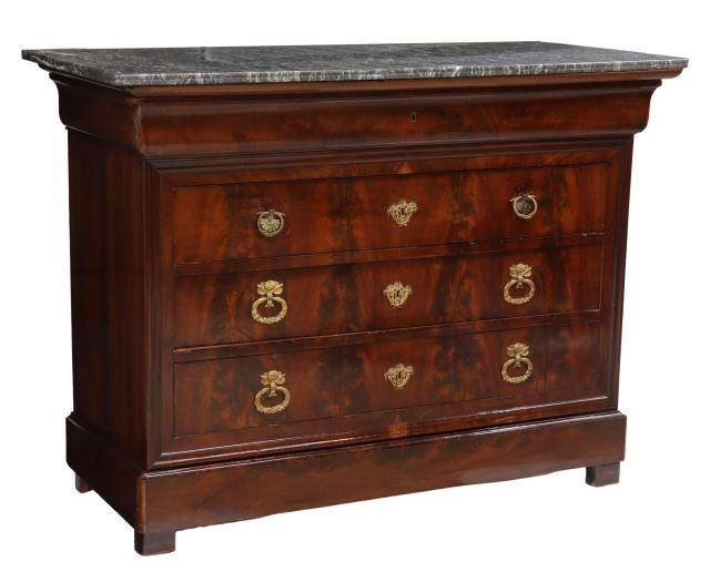 Appraisal: French Charles X period marble-top mahogany commode first half th