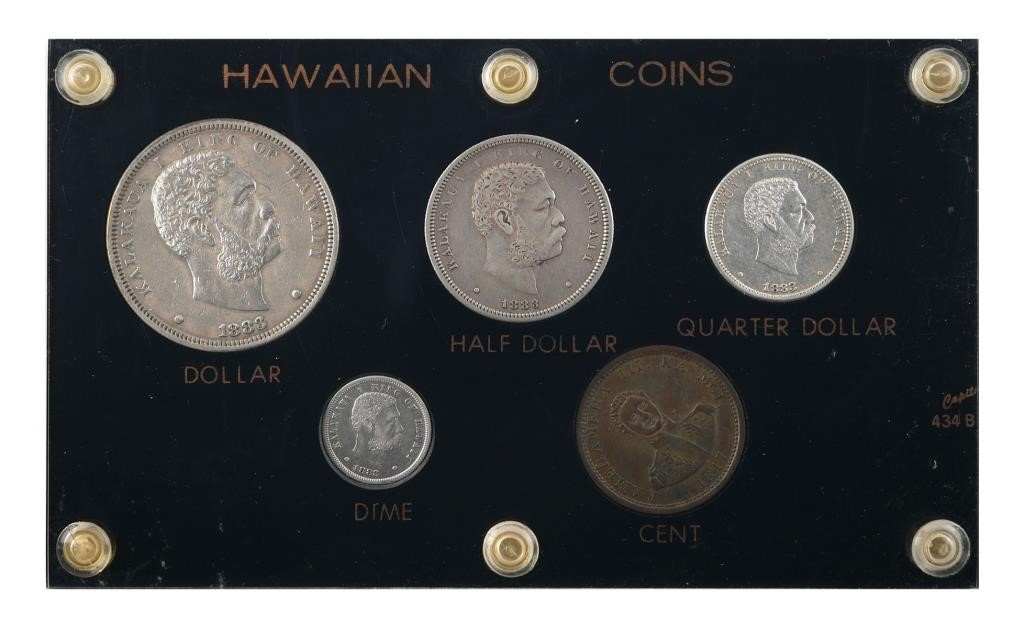 Appraisal: Set of five coins issued for the Kingdom of Hawaii