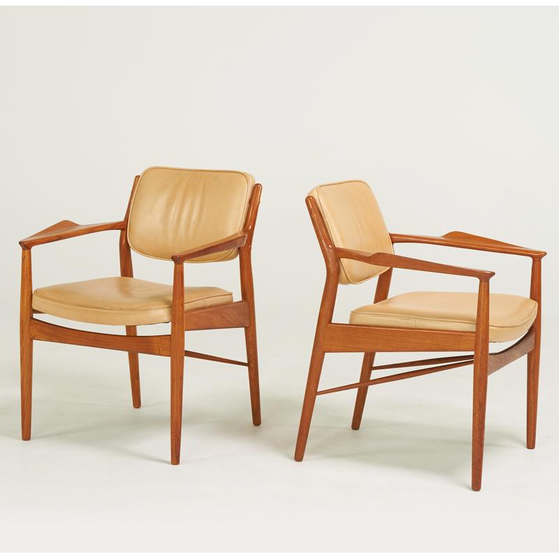 Appraisal: ARNE VODDER SIBAST Pair of arm chairs Denmark s Teak