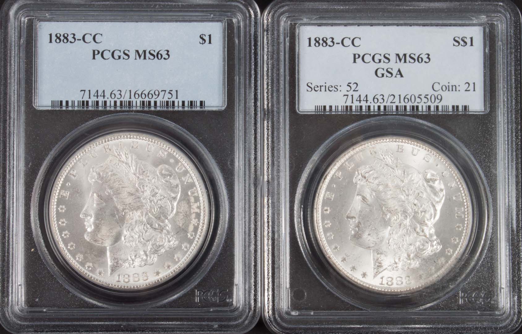 Appraisal: United States Two Morgan type silver dollars -CC both graded