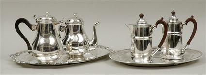 Appraisal: Six Silverplate Articles Including two oval trays a Christofle teapot