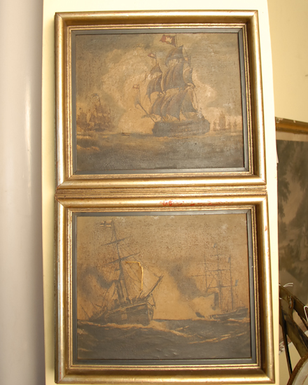 Appraisal: Pair of Oil on Canvas Paintings of Ships H W