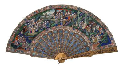 Appraisal: Chinese export folding fan brass-framed sticks with silver wire filigree