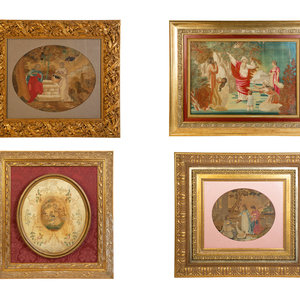 Appraisal: Four Needlework and Silk Pictures Primarily Early th Century depicting