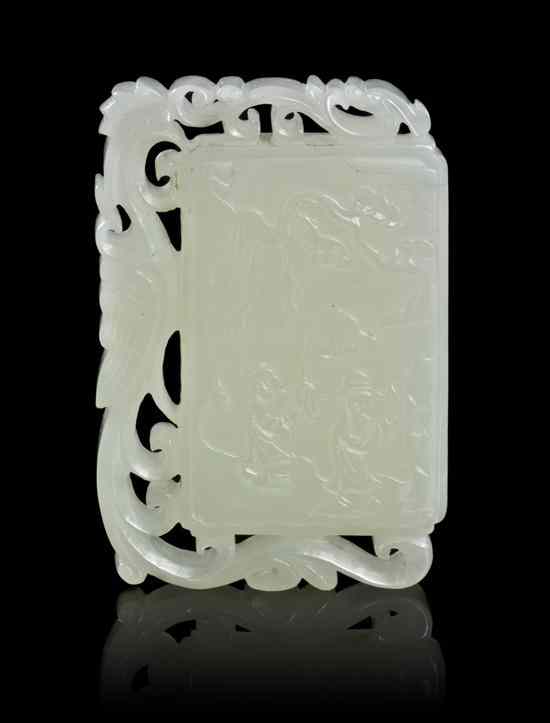 Appraisal: A Celadon Jade Carved Plaque of rectangular form having pierced