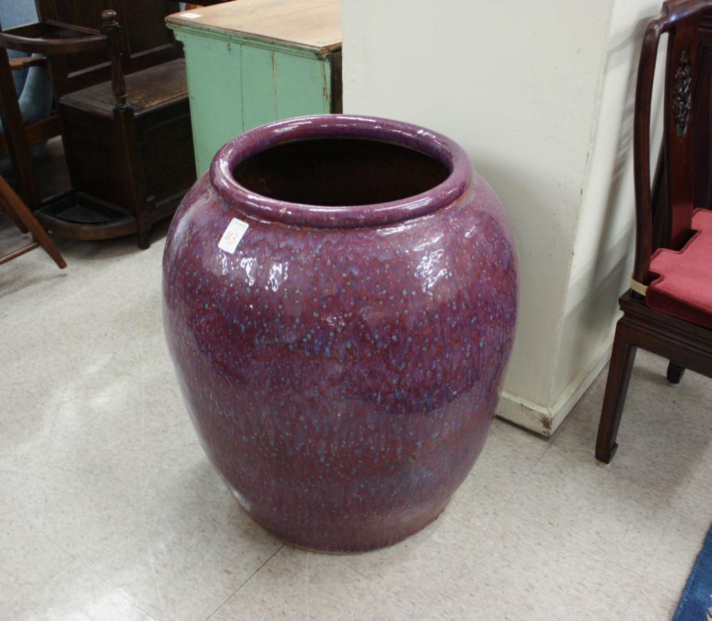 Appraisal: BLUE PURPLE PLUMB GLAZE POTTERY FLOOR JAR H