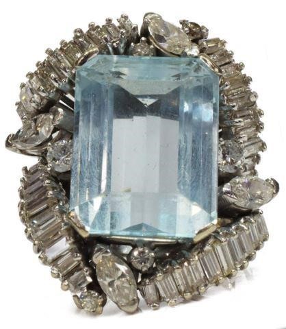 Appraisal: Estate kt white gold diamond and aquamarine ring comprising emerald