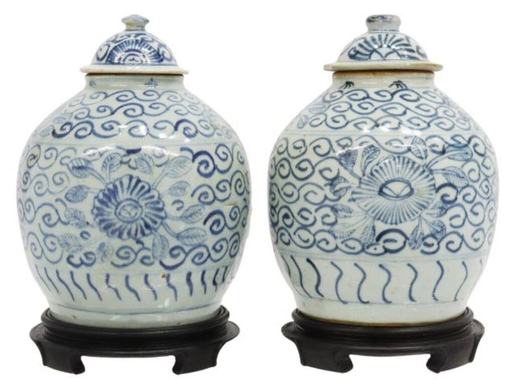 Appraisal: pair Chinese blue and white porcelain lidded jars vases each