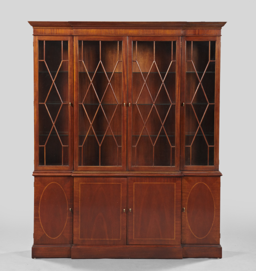 Appraisal: George III-Style Inlaid and Banded Mahogany Breakfront by Baker Furniture