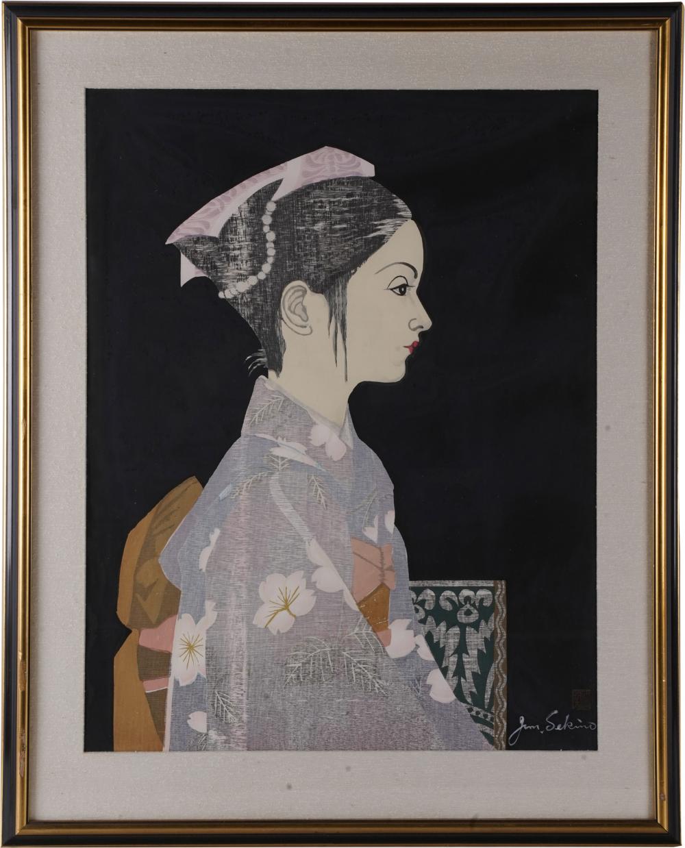 Appraisal: JUNICHIRO SEKINO - GIRL IN PROFILEcolor woodblock artist's stamp lower