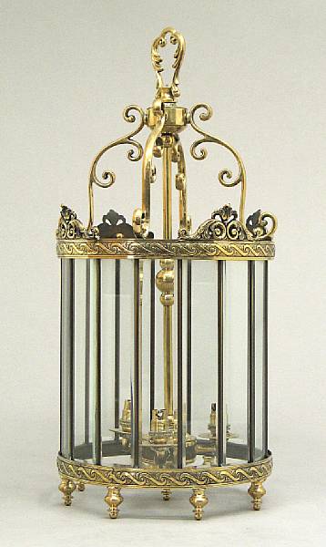 Appraisal: A Neoclassical style brass and glass lantern th century height