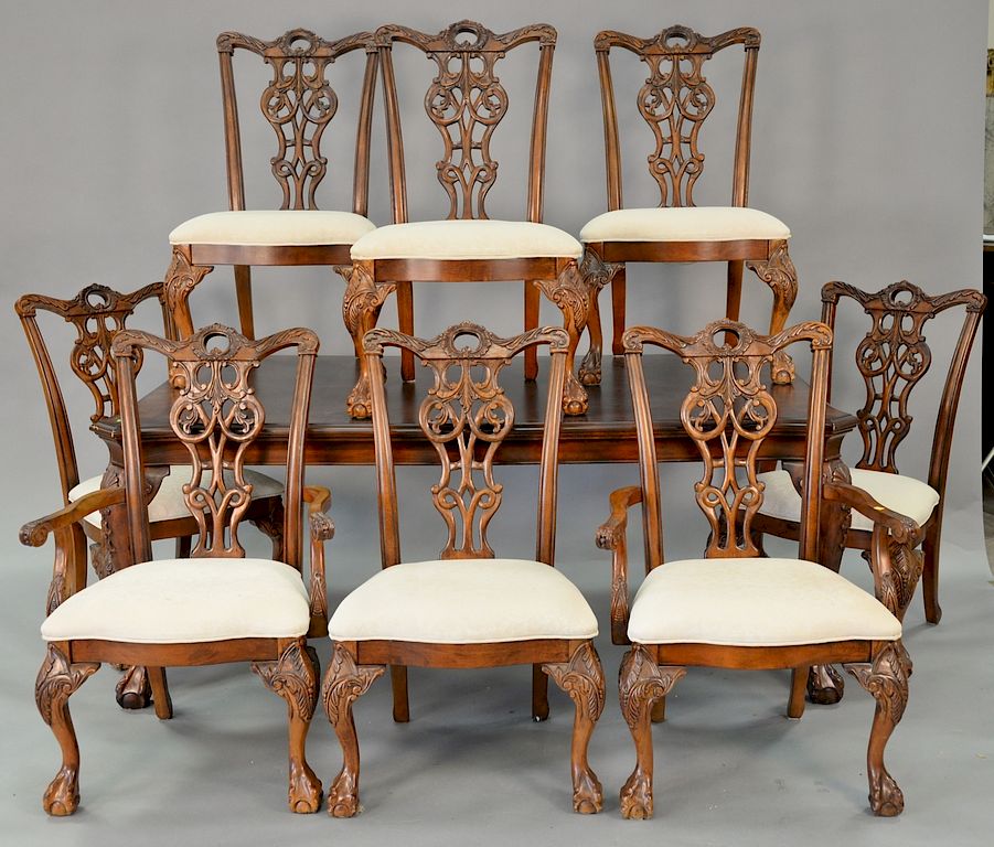 Appraisal: Nine piece mahogany dining room set including table with two