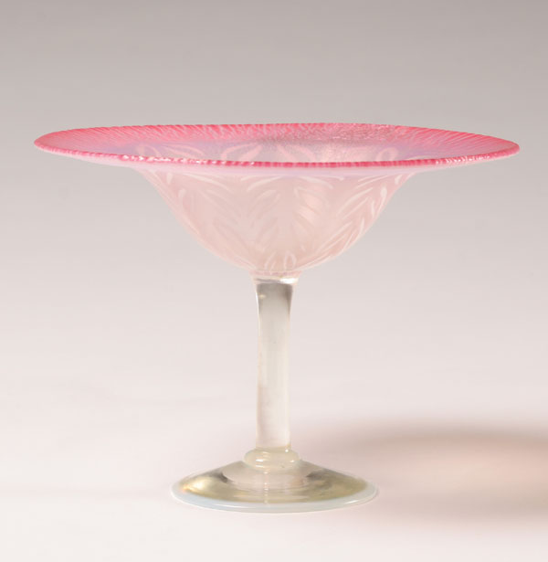 Appraisal: Tiffany pastel pink art glass compote internal leaf design in