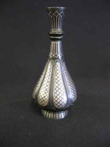 Appraisal: Indian Bedri Vase with silver inlay black decoration scarce ''