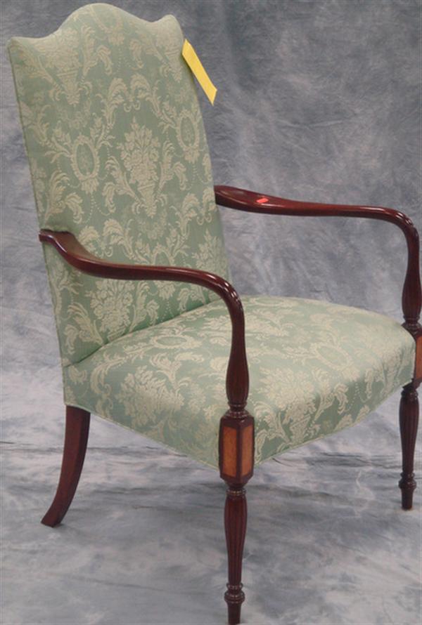 Appraisal: Hickory inlaid mahogany New England Sheraton style armchair h Estimate