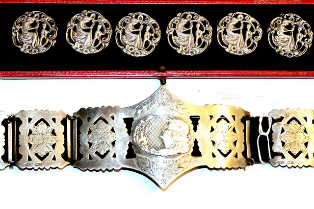 Appraisal: AN ART NOUVEAU PANELLED SILVER BELT pierced with engraved foliate