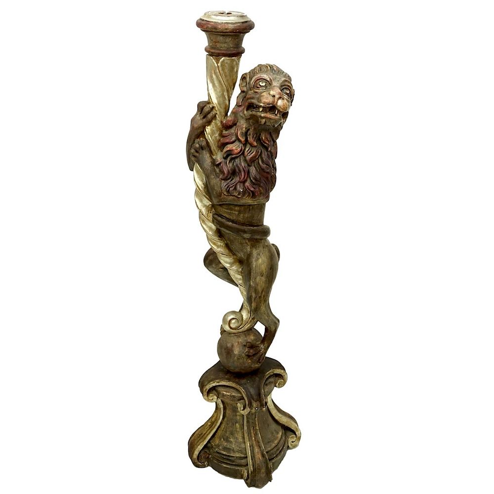 Appraisal: C Russian Carved Giltwood Figural Candleholder C Russian Carved Giltwood