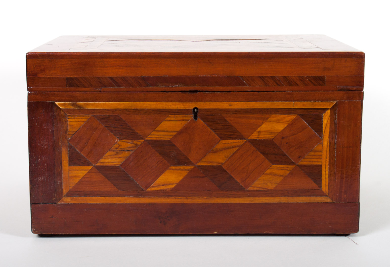 Appraisal: Victorian parquetry inlaid walnut box geometric inlay pattern on lid