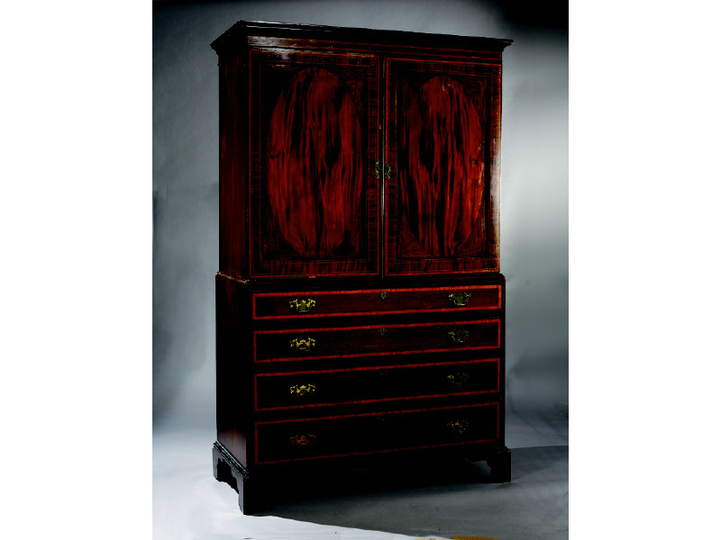 Appraisal: ENGLISH GEORGE III MAHOGANY AND INLAID LINEN PRESS With overhanging