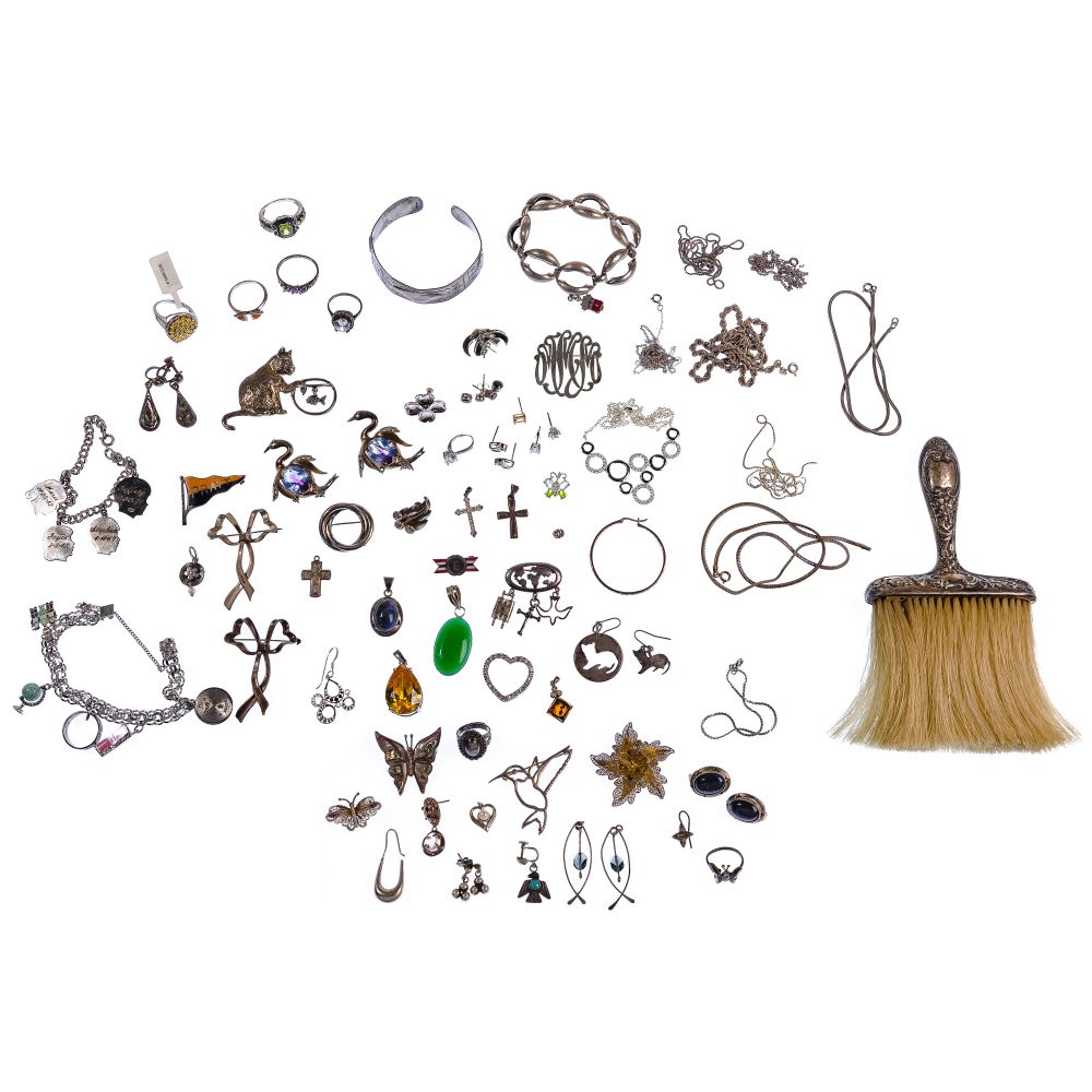 Appraisal: STERLING SILVER JEWELRY ASSORTMENTIncluding rings pins necklaces earrings and bracelets