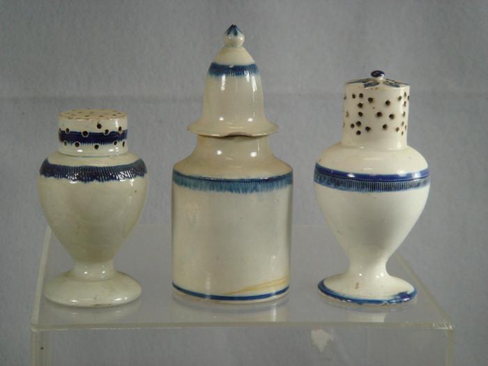 Appraisal: Leeds pearlware blue pepper pots good condition with a lidded