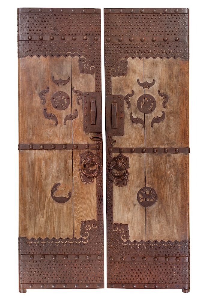 Appraisal: A Pair of Chinese Iron Mounted Hardwood Doors A Pair