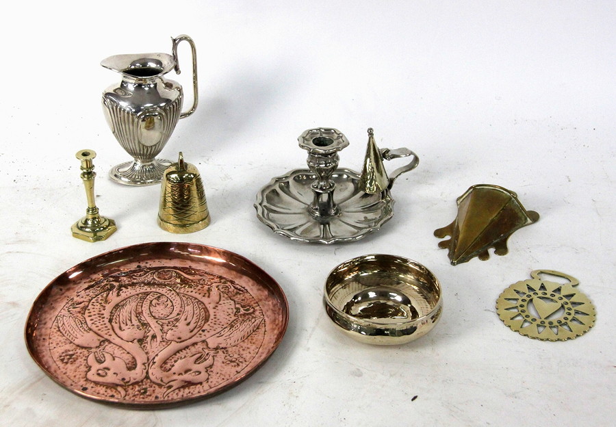 Appraisal: A plated chamber candlestick and sundries