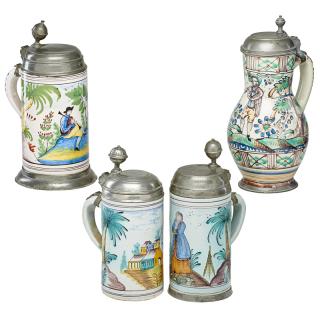 Appraisal: GROUPING OF FAIENCE STEINS Four One depicting a village with