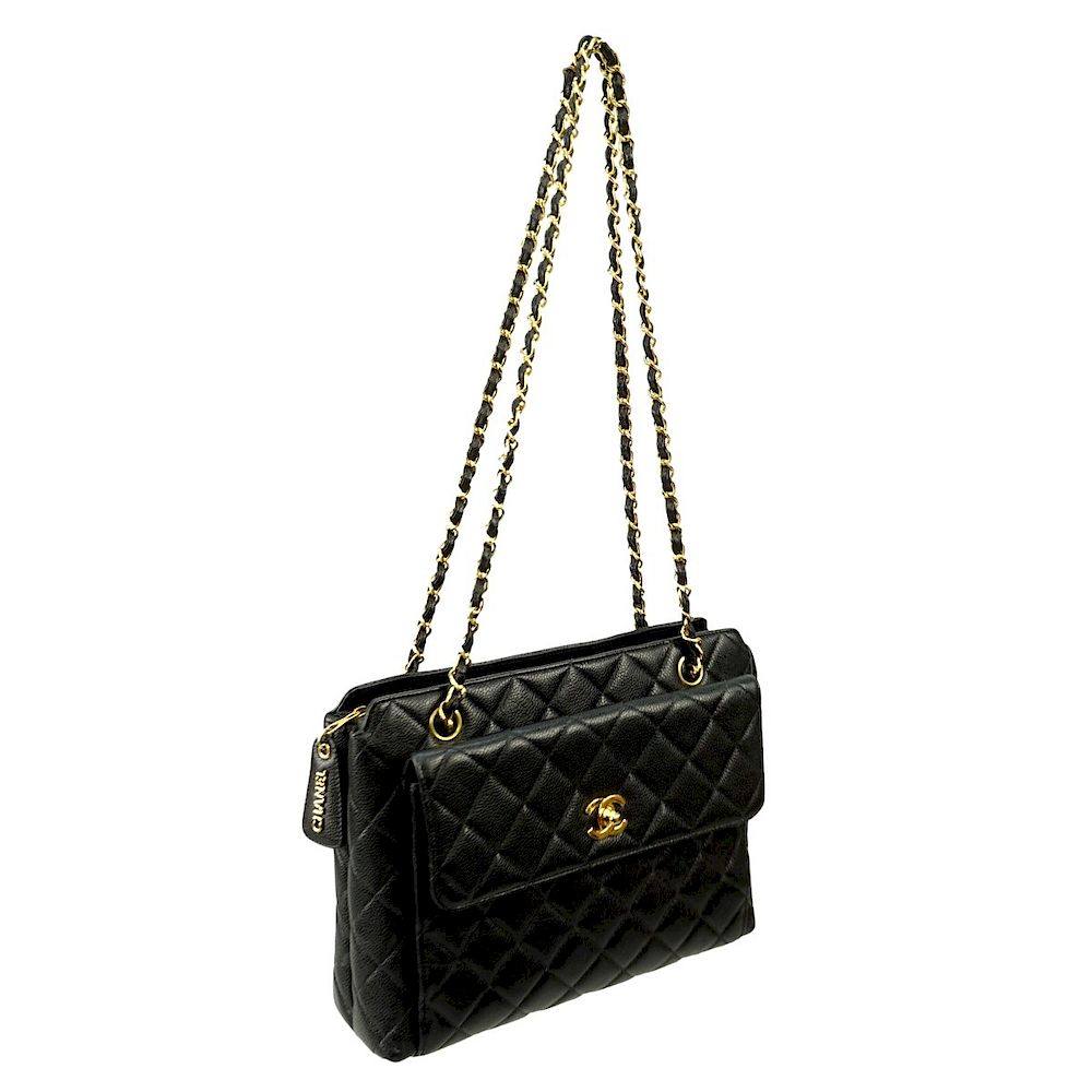 Appraisal: Chanel Bag Chanel Black Quilted Leather Front Flap Pocket Tote