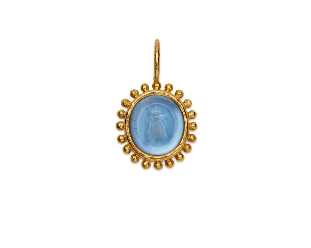 Appraisal: ELIZABETH LOCKE K Gold Glass Intaglio and Mother-of-Pearl Pendant ELIZABETH