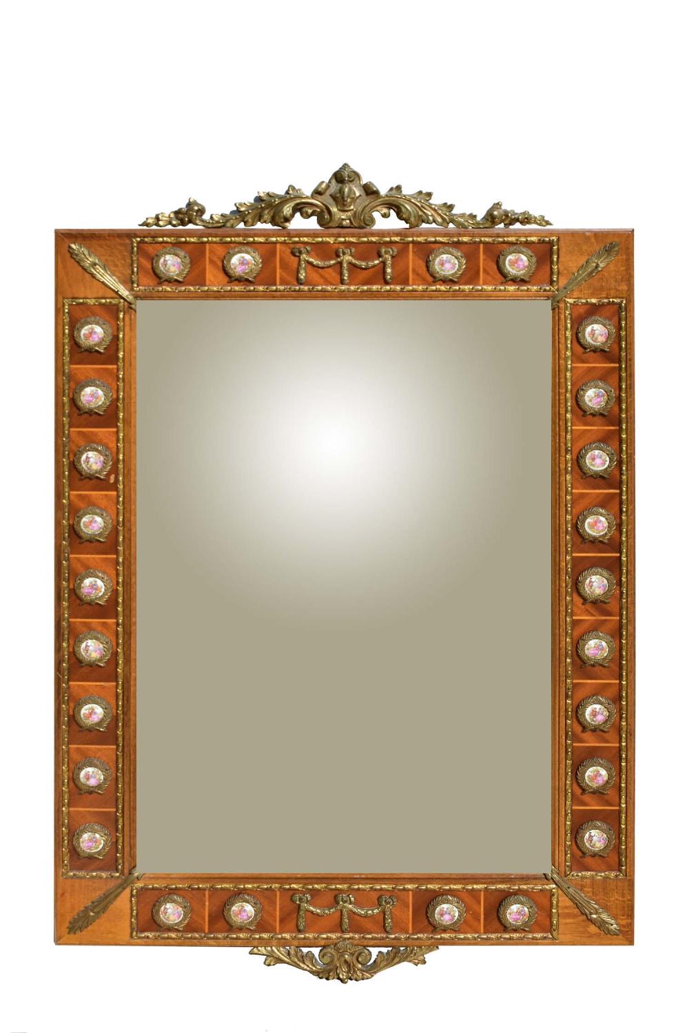 Appraisal: NAPOLEON III STYLE ENAMEL BRONZE MOUNTED WALNUT MIRRORModern The rectangular