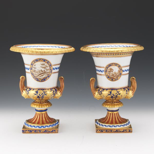 Appraisal: PAIR OF RICHARD GINORI URNS x Two Richard Ginori porcelain