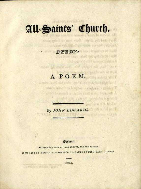 Appraisal: EDWARDS JOHN ALL SAINTS' CHURCH DERBY A POEM two plates