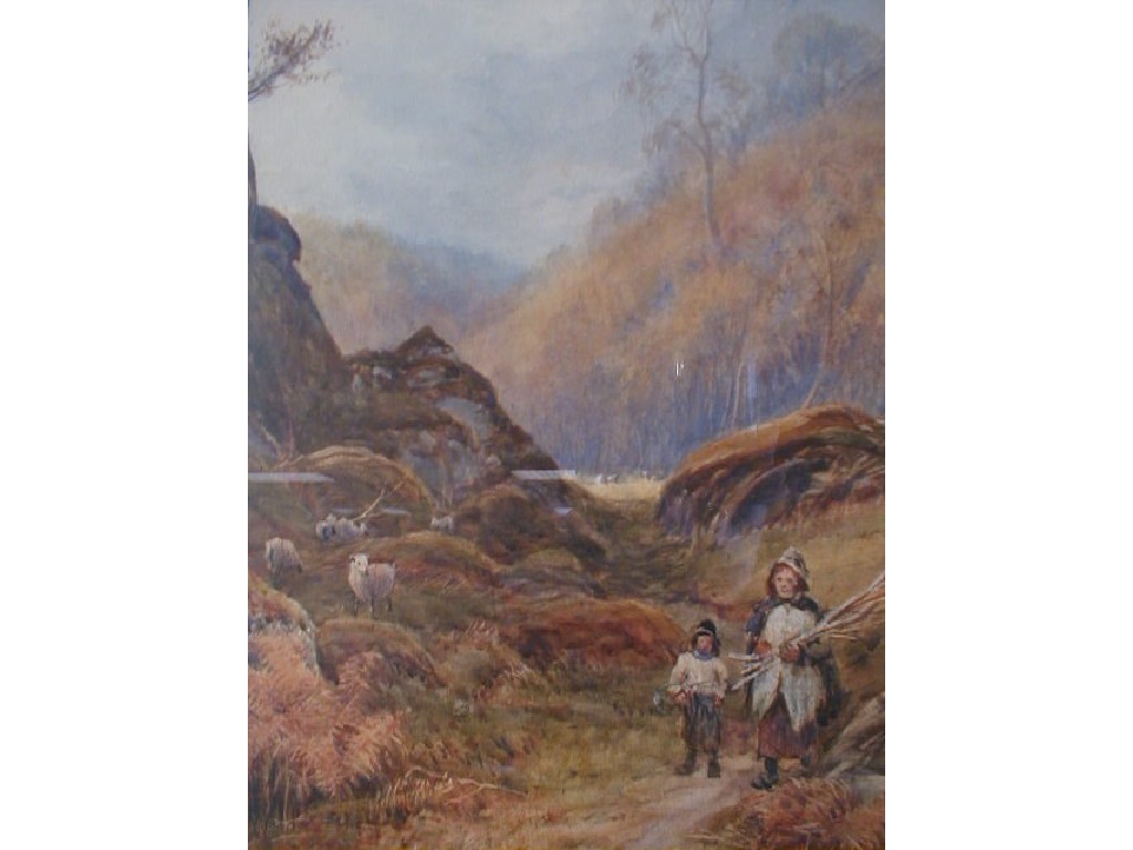 Appraisal: A H Cole Landscape with children gathering sticks sheep on